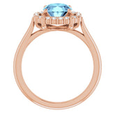 14K Rose Natural Aquamarine & 1/5 CTW Natural Diamond Ring